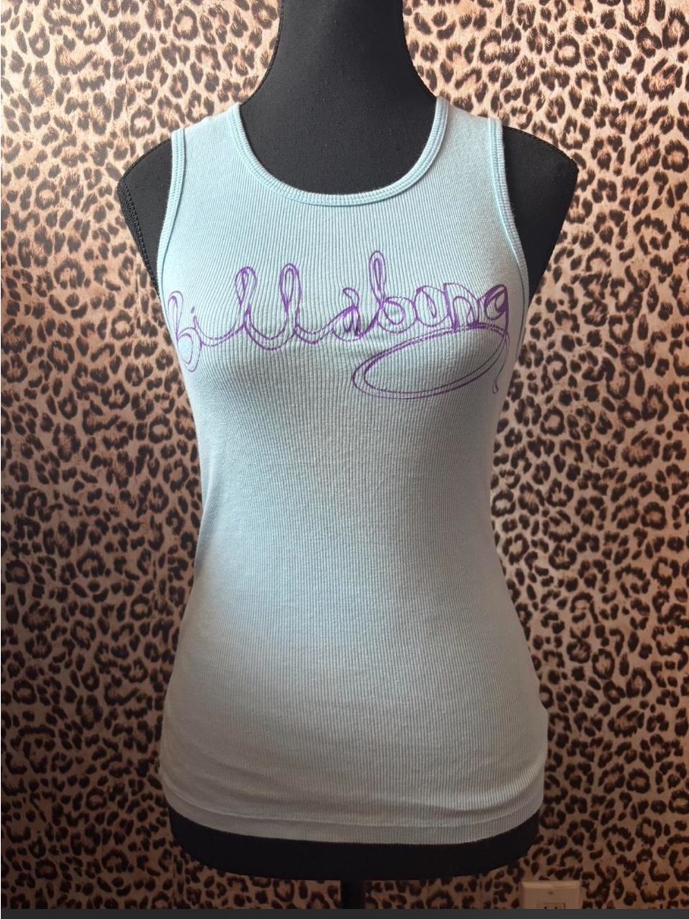 y2k Billabong Light Blue Ribbed Tank with Purple Script Logo